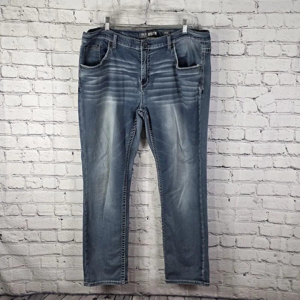 BKE Men's 40x32 Straight Leg Blue Denim Distressed Stretch Jeans
